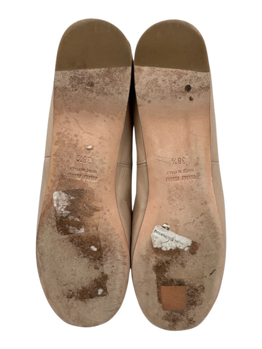 Miu Miu Shoe Size 38.5 Beige Leather Upper Elastic Strap Bow Detail Pump Flats Beige / 38.5