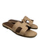 Hermes Shoe Size 38 Beige Leather Upper Patent Logo Slide Flat Sandals Beige / 38
