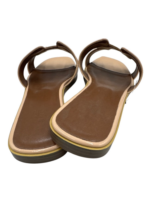 Hermes Shoe Size 38 Beige Leather Upper Patent Logo Slide Flat Sandals Beige / 38