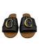 Chloe Shoe Size 38 Black & Gold Leather Peep Toe Slide Gold Logo Flat Sandals Black & Gold / 38