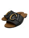 Chloe Shoe Size 38 Black & Gold Leather Peep Toe Slide Gold Logo Flat Sandals Black & Gold / 38