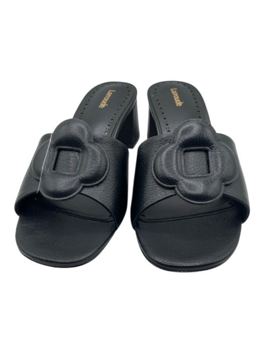 Larroude Shoe Size 9.5 Black Leather Mule Block Heel Sandals Black / 9.5