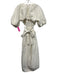 Aje. Size 6 White Silk & Linen Short Puff Sleeve Open Back Tie Waist Midi Dress White / 6