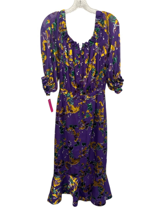 Saloni Size 4 Purple & Multi Silk & Rayon 1/2 Sleeve Floral Elastic Neck Dress Purple & Multi / 4