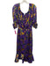 Saloni Size 4 Purple & Multi Silk & Rayon 1/2 Sleeve Floral Elastic Neck Dress Purple & Multi / 4
