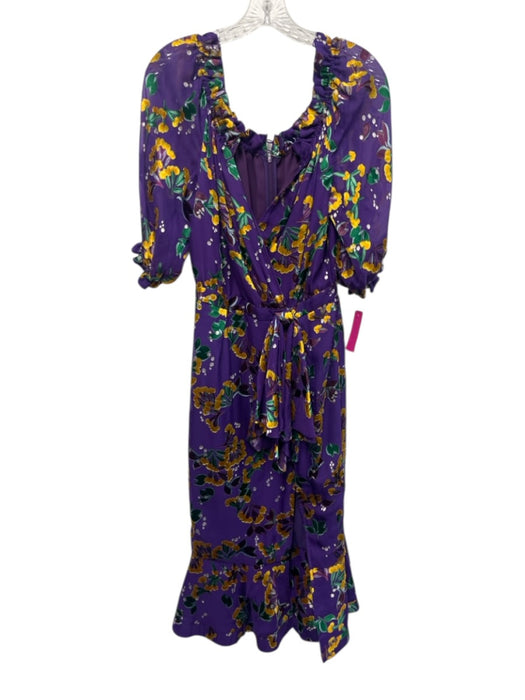 Saloni Size 4 Purple & Multi Silk & Rayon 1/2 Sleeve Floral Elastic Neck Dress Purple & Multi / 4