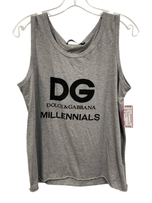 Dolce & Gabbana Size 44 Gray & Black Cotton Sleeveless Tank Logo Top Gray & Black / 44