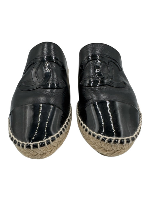 Chanel Shoe Size 39 Black Leather Upper Patent Detail Interlocking CC Espadrille Black / 39