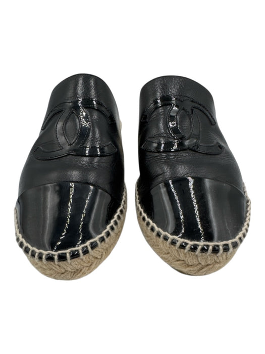 Chanel Shoe Size 39 Black Leather Upper Patent Detail Interlocking CC Espadrille Black / 39