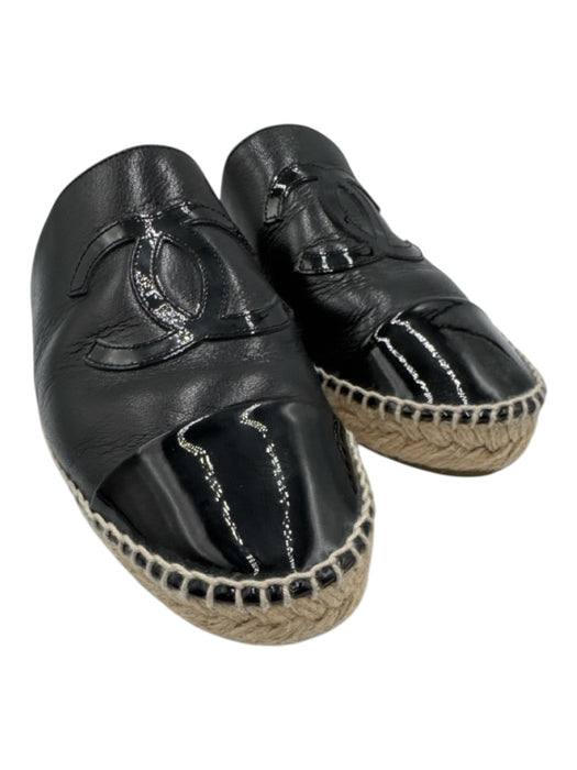 Chanel Shoe Size 39 Black Leather Upper Patent Detail Interlocking CC Espadrille Black / 39
