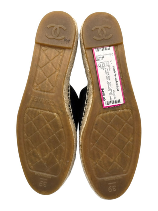 Chanel Shoe Size 39 Black Leather Upper Patent Detail Interlocking CC Espadrille Black / 39