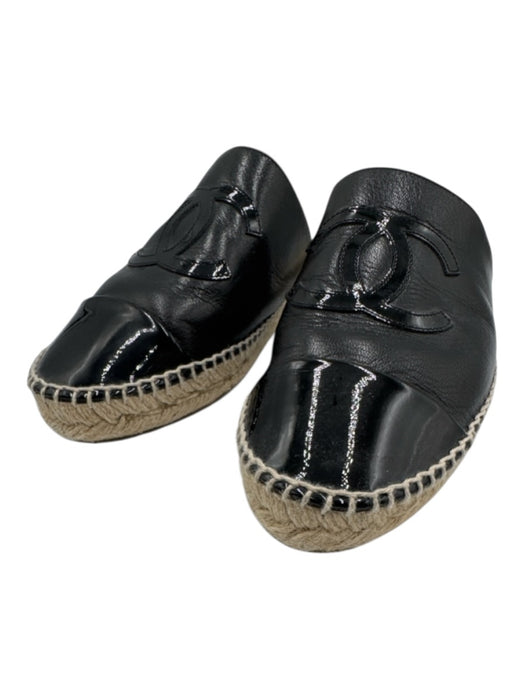 Chanel Shoe Size 39 Black Leather Upper Patent Detail Interlocking CC Espadrille Black / 39