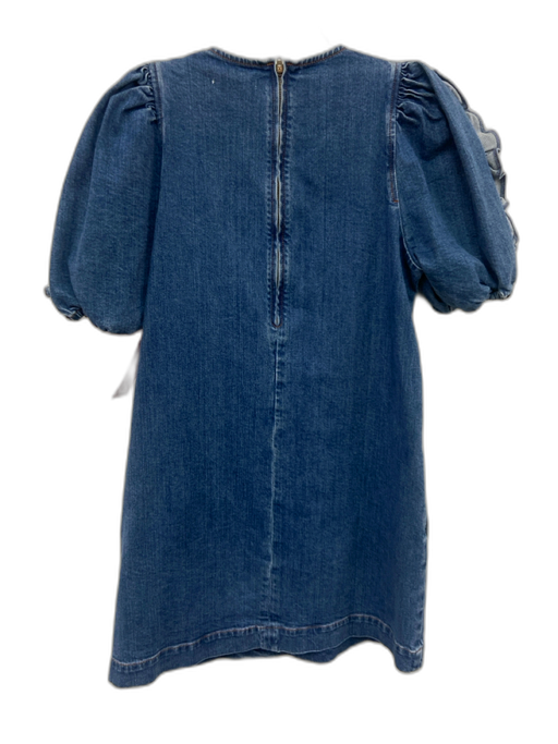 Ulla Johnson Size 2 Medium Wash Cotton Blend Denim Short Puff Sleeve Dress Medium Wash / 2
