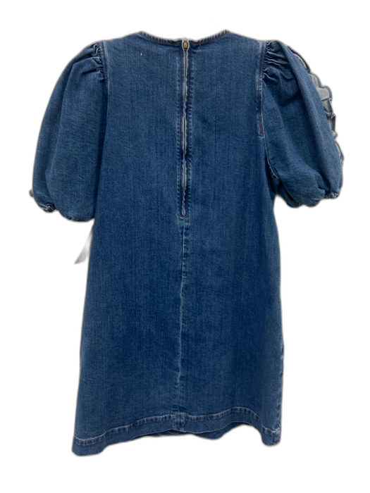 Ulla Johnson Size 2 Medium Wash Cotton Blend Denim Short Puff Sleeve Dress Medium Wash / 2