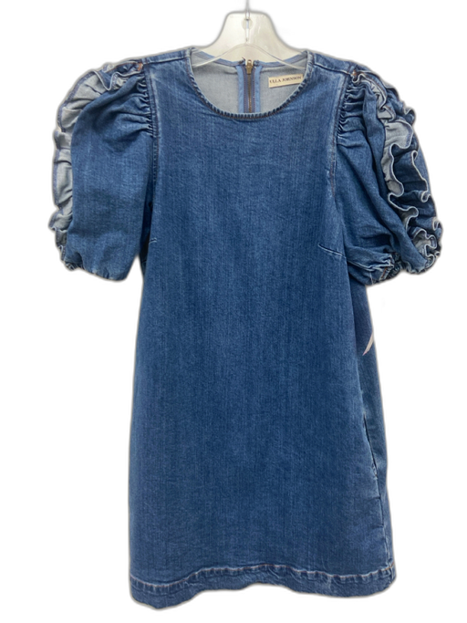 Ulla Johnson Size 2 Medium Wash Cotton Blend Denim Short Puff Sleeve Dress Medium Wash / 2