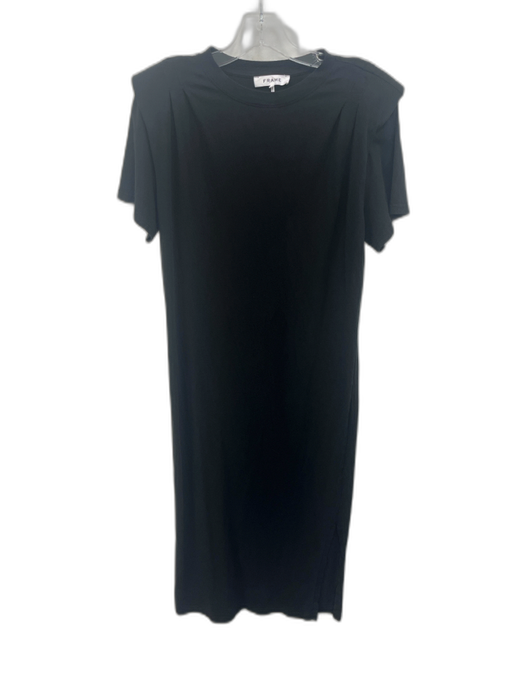 Frame Size S Black Cotton Short Sleeve Shoulder Pads Side Slit Dress Black / S