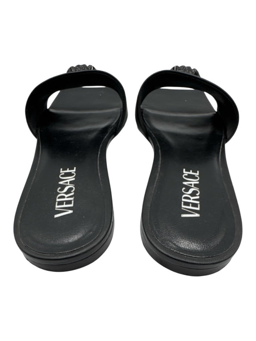 Versace Shoe Size 39 Black Leather Upper Medusa Square Toe Slide Mule Sandals Black / 39