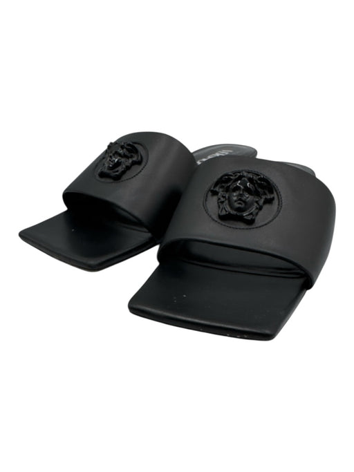 Versace Shoe Size 39 Black Leather Upper Medusa Square Toe Slide Mule Sandals Black / 39