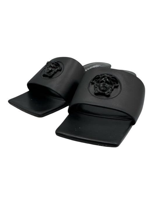 Versace Shoe Size 39 Black Leather Upper Medusa Square Toe Slide Mule Sandals Black / 39