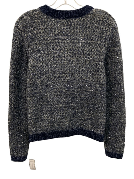 Maje Size 2 Navy Blue & Gray Polyester & Wool Blend Knit Sequin Accent Jacket Navy Blue & Gray / 2