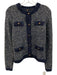 Maje Size 2 Navy Blue & Gray Polyester & Wool Blend Knit Sequin Accent Jacket Navy Blue & Gray / 2