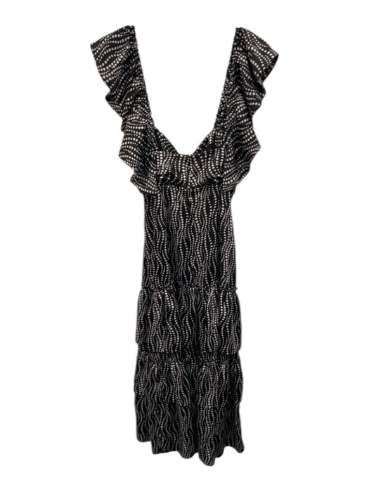 Cinq a Sept Size 2 Black & White Polyester Floral Sleeveless Ruffle Dress Black & White / 2