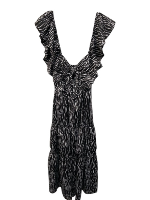 Cinq a Sept Size 2 Black & White Polyester Floral Sleeveless Ruffle Dress Black & White / 2