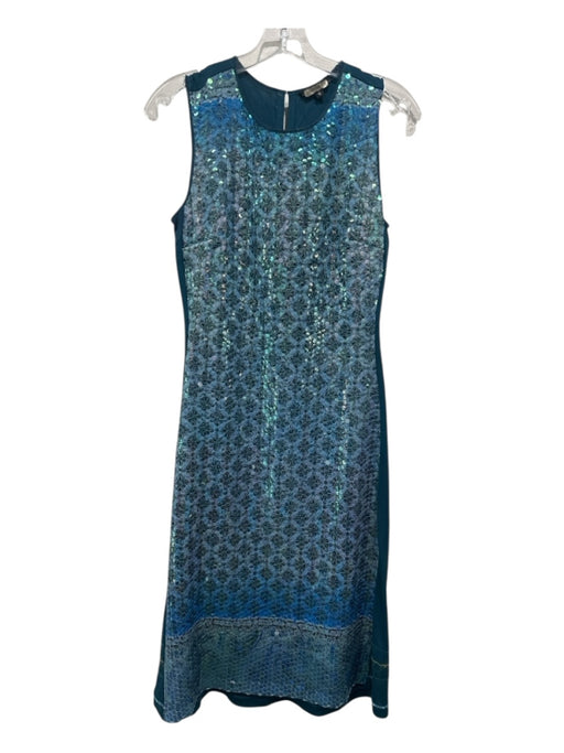 Rozae Nichols Size Small Teal Sequin Fabic Block Sleeveless Dress Teal / Small