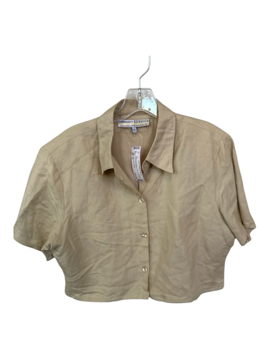 Community Service Size XL Beige Ramie Blend Collar Button Down short sleeve Top Beige / XL