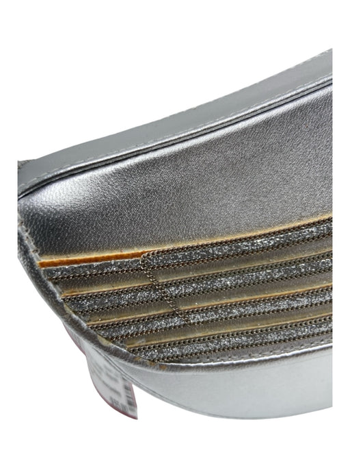 Stuart Weitzman Silver Leather Metallic Magnetic Snap Shimmer Clutch Silver