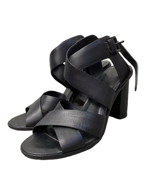 Joie Shoe Size 37 Black Leather Strappy Stacked Heel Open Toe Ankle Buckle Shoes Black / 37