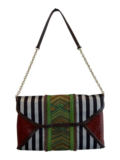 Henri Bendel Multi Leather & Canvas Chain Striped Turnlock Envelope Bag Multi