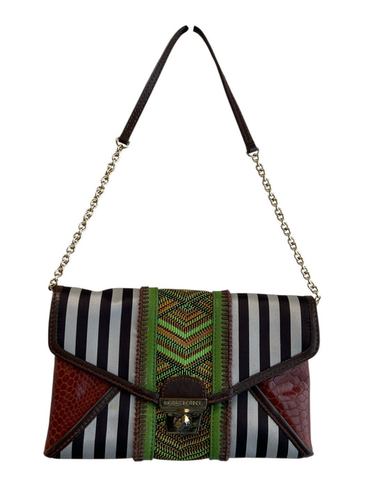 Henri Bendel Multi Leather & Canvas Chain Striped Turnlock Envelope Bag Multi