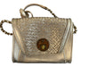 Elliott Lucca Gold Leather Metallic Cross Body Envelope Woven Bag Gold / S