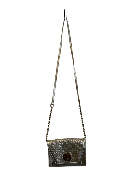 Elliott Lucca Gold Leather Metallic Cross Body Envelope Woven Bag Gold / S