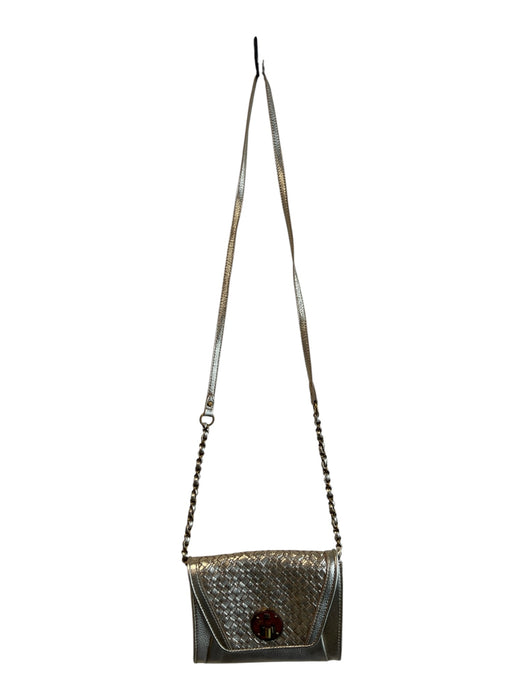 Elliott Lucca Gold Leather Metallic Cross Body Envelope Woven Bag Gold / S