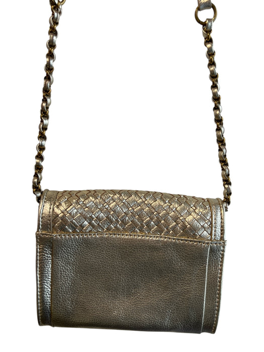 Elliott Lucca Gold Leather Metallic Cross Body Envelope Woven Bag Gold / S