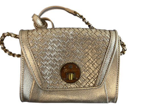 Elliott Lucca Gold Leather Metallic Cross Body Envelope Woven Bag Gold / S
