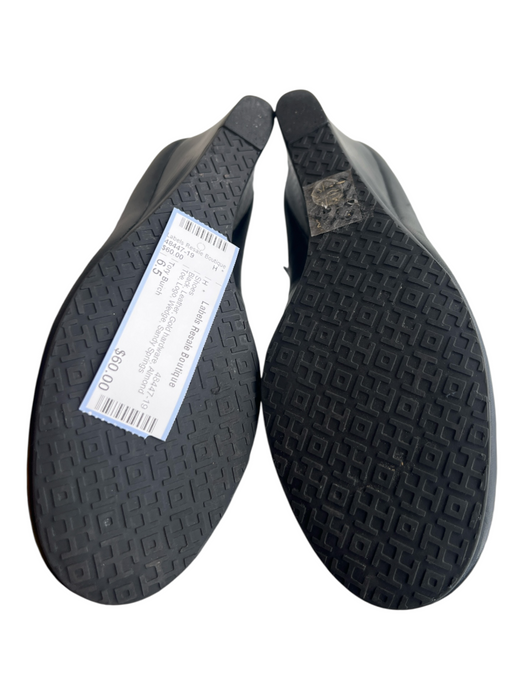 Tory Burch Shoe Size 6.5 Black Leather Gold hardware Almond Toe Logo Wedge Shoes Black / 6.5