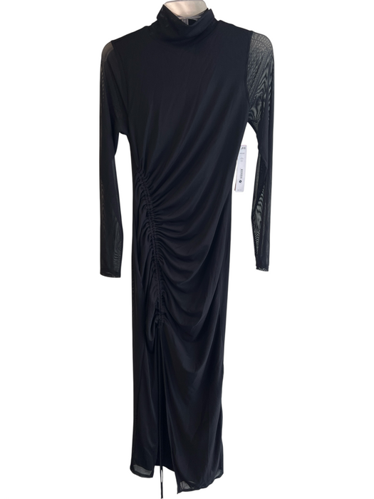 Aqua Size S Black Polyester Blend Turtle Neck Long Sleeve Gathered Side Dress Black / S