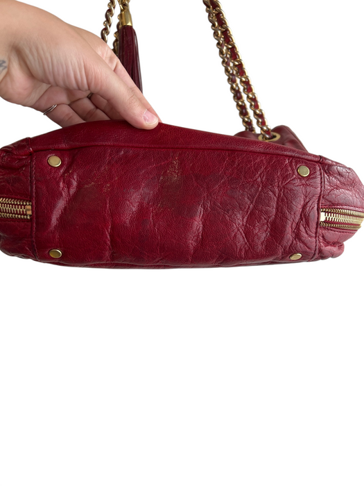 Rebecca Minkoff Red Leather Gold hardware Chain Strap Inside & Out Pockets Bag Red / S