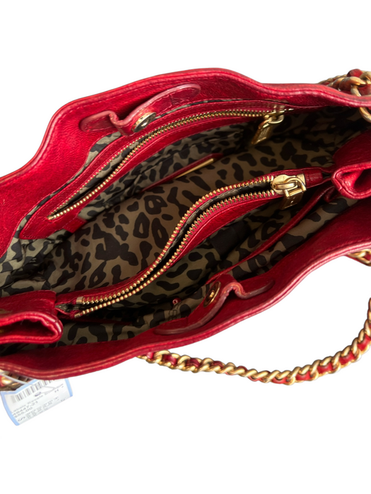 Rebecca Minkoff Red Leather Gold hardware Chain Strap Inside & Out Pockets Bag Red / S