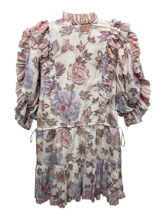 Magali Pascal Size S Beige, Purple, Red Cotton & Silk Button Detail Floral Top Beige, Purple, Red / S