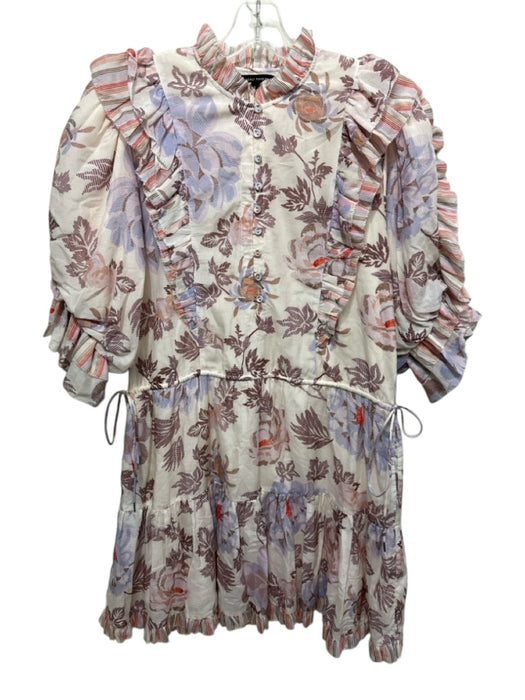 Magali Pascal Size S Beige, Purple, Red Cotton & Silk Button Detail Floral Top Beige, Purple, Red / S