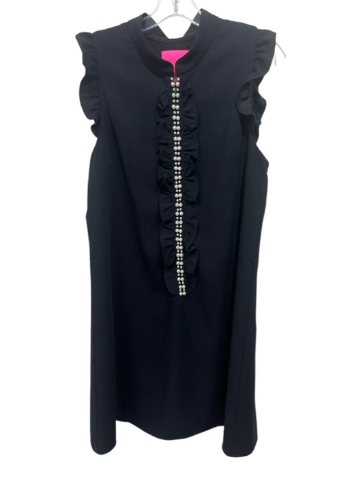 Lilly Pulitzer Size 10 Black Polyester Faux Pearl Ruffle Tie Neck Shield Dress Black / 10