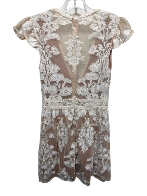 For Love & Lemons Size XS Beige & Cream Nylon Mesh Embroidered Flowers Dress Beige & Cream / XS