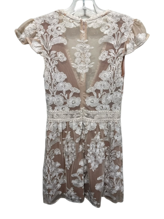 For Love & Lemons Size XS Beige & Cream Nylon Mesh Embroidered Flowers Dress Beige & Cream / XS