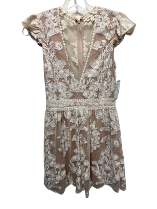 For Love & Lemons Size XS Beige & Cream Nylon Mesh Embroidered Flowers Dress Beige & Cream / XS