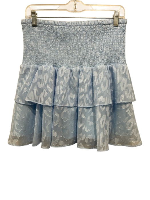 Milly Size 12 Light Blue Polyester Smocked Waist Band Leopard Tiered Mini Skirt Light Blue / 12