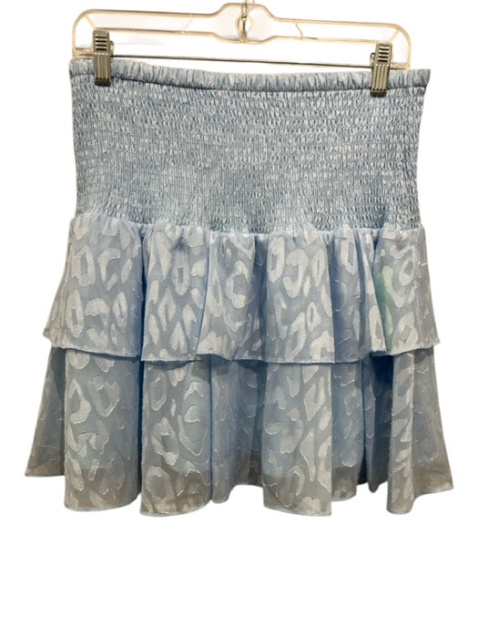 Milly Size 12 Light Blue Polyester Smocked Waist Band Leopard Tiered Mini Skirt Light Blue / 12